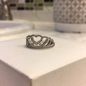 Silver Pandora Heart Crown Ring